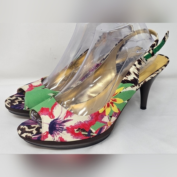 Nine West Shoes - Nine West Sharina Slingback Pump Heels Women's 9.5 M Floral Buckle Adjustable